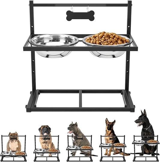 Elevated Dog Bowls for Extra Large & Large Dogs,Raised Dog Bowl Stand with 2000ML Stainless Steel Bowls, Adjustable Tall Dog Food Water Bowls for Large Breed