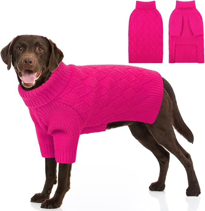SUNFURA Dog Sweater Large Size Dogs, XL Dog Sweaters for Winter, Extra Large Breeds Girl Boy Pullover, Pet Knitted Knitwear Fall Sweatshirt for Pitbull, Labrador Retriever, Hot Pink X-Large