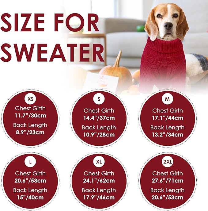 SUNFURA Dog Sweater, Medium Dog Sweaters Doggie Pullover for Fall Winter, Fleece Pet Christmas Sweaters for Holiday, Warm Turtleneck Knitwear for French Bulldog, Boston Terrier, Red M