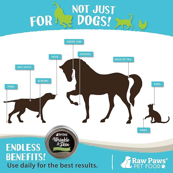 Raw Paws Wrinkle & Skin Balm - Value Size - (4-Ounce) - Natural Wrinkle Balm for Dogs, Paste for Bulldogs - Dog Cream for Face, Skin Fold Care for Dogs - Dogs Tail Pocket Cleaner, Dog Healing Ointment