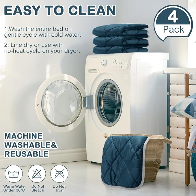 4 Pack Self Heating Cat Pad Self Warming Dog Mat Reflects Body Heat Extra Warm Thermal Pet Pad Washable Dog Cat Bed Crate Bed Mat Blanket (Dark Blue,16 x 20 Inch)