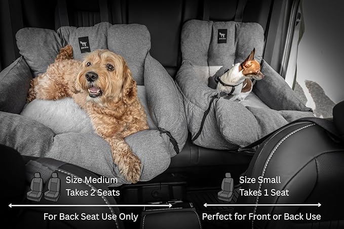 JACKO & CO Premium Medium Dog Car Seat – Safe & Cozy Travel Bed for Small & Med Dogs, Puppies & Pets 25–40 lbs, Clip-On Leash, Storage Pockets, Water-Resistant, Machine Washable (Black, Medium)