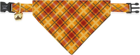 Ultra Joys Breakaway Cat Collar Kitten Collar with Bandana - Orange Plaid Large