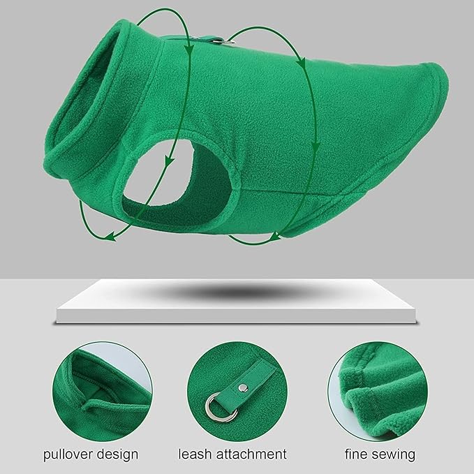 JACKO & CO - Fleece Vest Dog Sweater with Leash Ring - Soft, Warm & Lightweight Pullover Coat for Small & Medium Dogs, Puppies & Cats - Cozy Fall/Winter/Spring Pet Jacket (Lime Green, Small 4-6lbs)