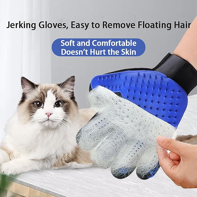2-Piece Cat and Dog Grooming Set with a pair of grooming gloves and a shedding brush for shedding, bathing, brushing, removing undercoat and reducing shedding easily (Red)