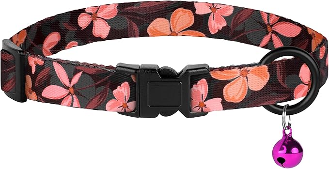Cat Collars 2 Pack - Soft Cute Breakaway Collar with Bell, Adjustable Safety Kitten Collars for Girl & Boy Cats – Comfortable Stylish Patterned Print Lightweight (Crossandra + Geometric)
