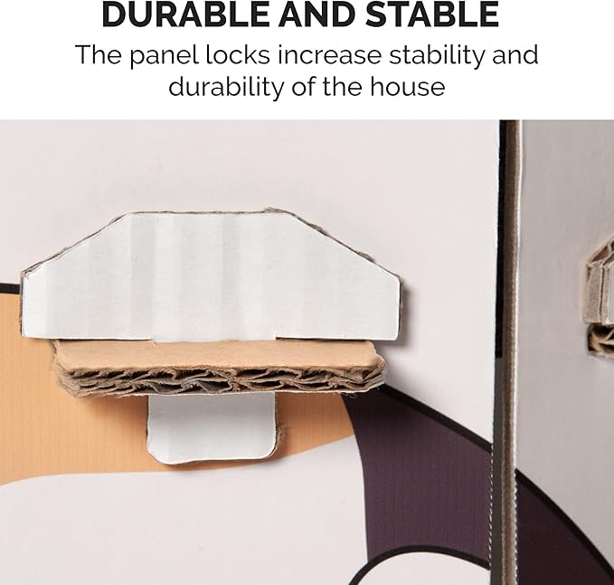 Furhaven Cardboard Hideout w/ Catnip for Indoor Cats, Ft. Scratching Pad, Ball Track, & Toys - Kitty Hideaway Corrugated Cat Scratcher House - Cat Print, One Size