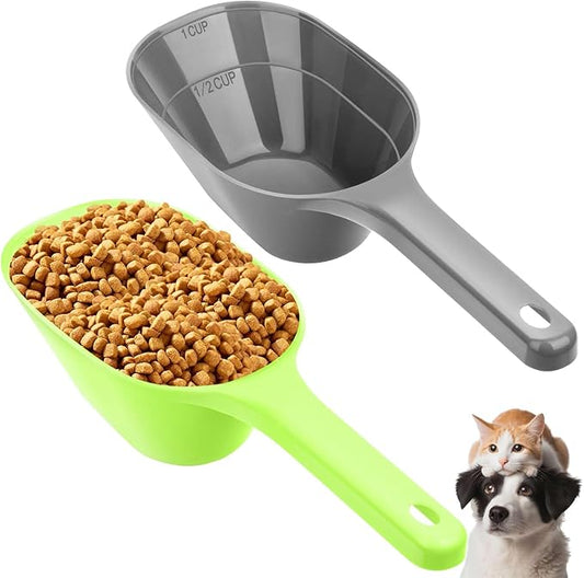 2 PACK Dog Food Scoop,1 Cup Capacity Pet Food Scoop With Measuring Lines For Dog, Puppy and Cat (Grey and Green)