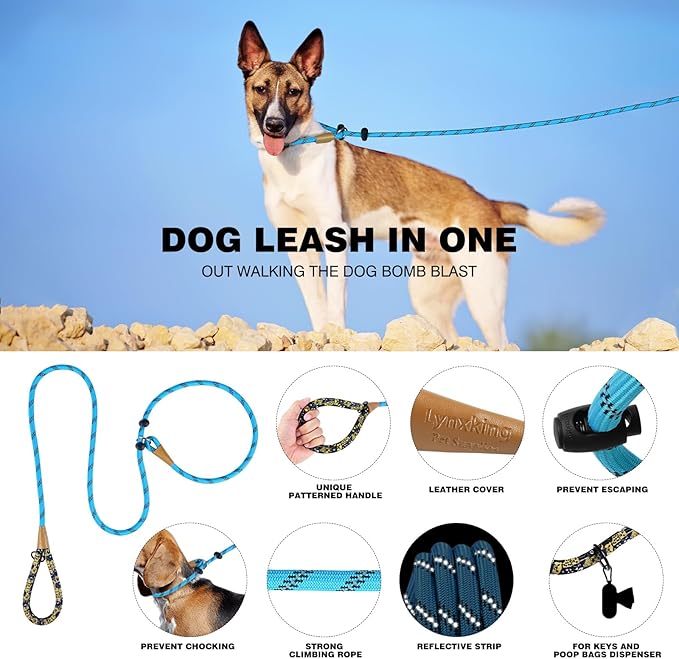 lynxking Slip Lead Dog Leash Reflective, Heavy Duty Comfortable Strong Rope for Large Medium Small Dogs No Pull Pet Training (Light Blue, 2PCS Large 1/2in x 6ft)