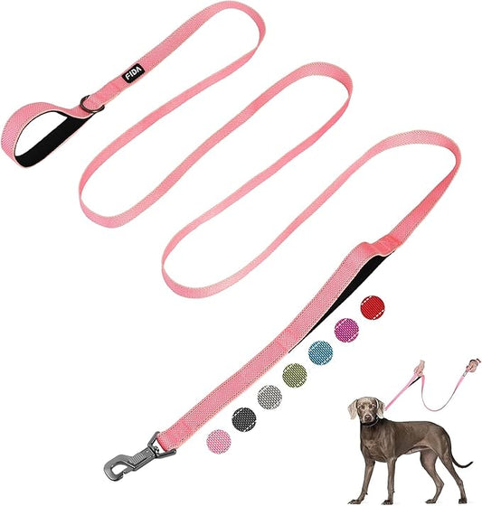 Fida 10ft Heavy Duty Dog Leash with 2 Comfortable Padded Handles, Traffic Handle & Advanced Easy Snap Hook, Reflective Walking Lead for Large, Medium & Small Breed Dogs, Pink