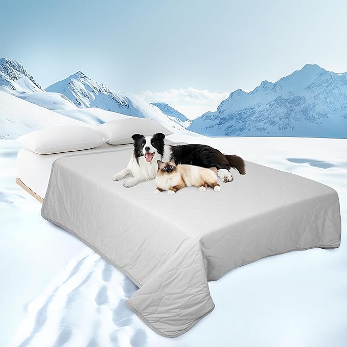 Cooling Blanket for Dogs - Q-MAX>0.4 Waterproof Pet Throw Blanket Bed Cover, Non-Slip Dog Blankets for Couch Protector, Washable Furniture Cover for Summer, Grey,50x60