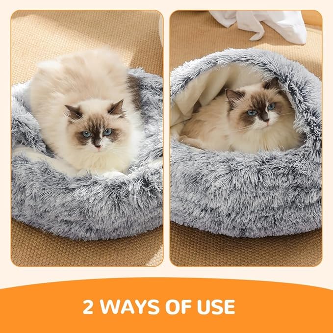 2026 New Plush Cat Nest Bed Cave, Cat Beds for Indoor Cats, Cozy Fluffy Pet Bed, Portable Round Plush Hooded Cats Cave, Washable Soft Puppy Bed for Pet Owners (Pink, Small)