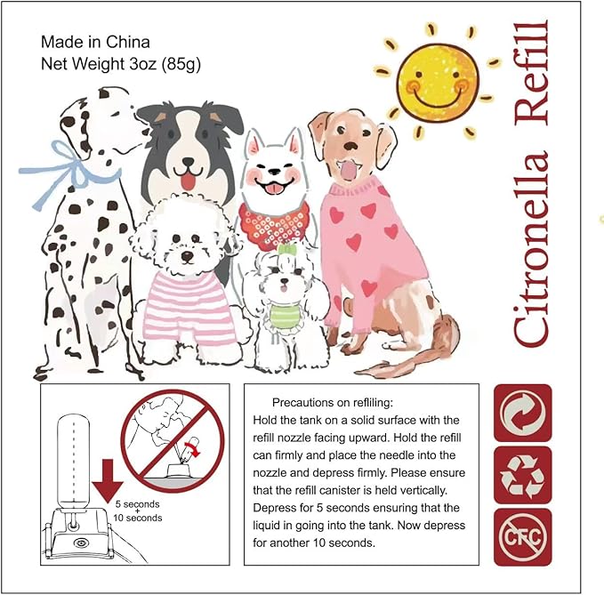Citronella Spray Refill Can All Other Brand Citronella Spray Dog Collars, Remote Training Collars, Dog Anti-Bark Collars, Humane and Safe Spray for Pets, 90ml/Can (New Formula)