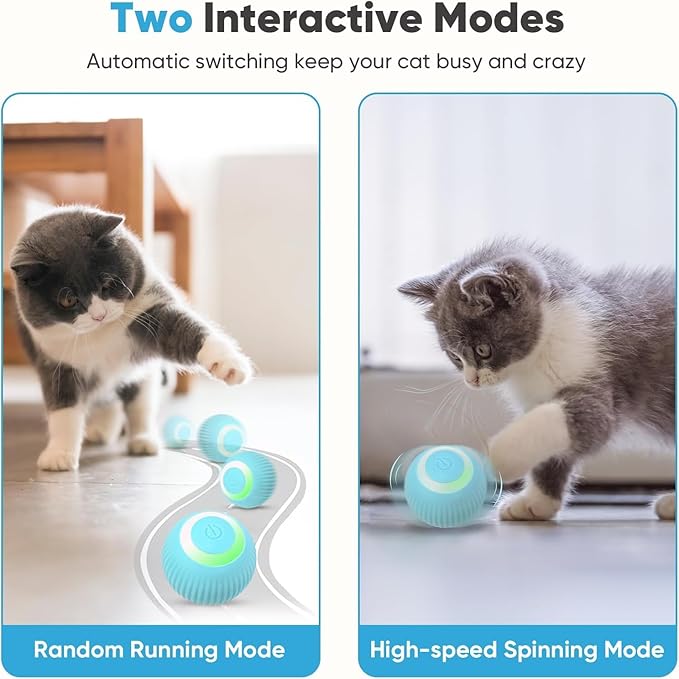 Petbobi Interactive Cat Toy Ball - USB Rechargeable Cat Toy with LED Light, Automatic Self Moving Ball, Active Rolling Toys, 360°Rotating Smart Sphere, 2 Modes, Fun Gift for Indoor Kitten, Blue