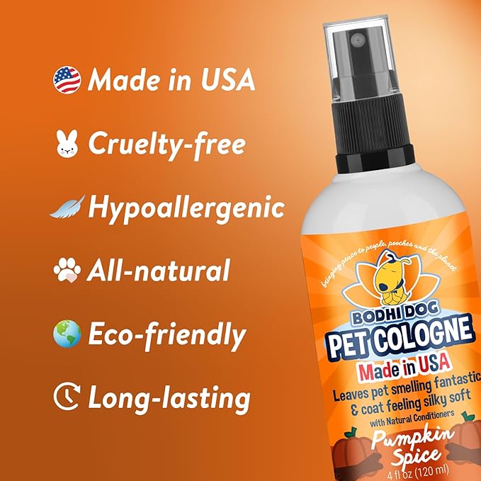 Bodhi Dog Premium Dog Cologne - Deodorizing Dog Perfume & Conditioner for Dogs & Cats - Natural Long Lasting Spray - Keeps Pets Fresh All Day - Gentle, Safe Formula, Made in USA -Pumpkin Spice 4 Fl Oz