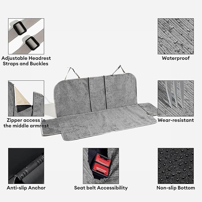 FUNNYFUZZY Chenille Dog Car Seat Cover for Front Seat,Waterproof, Scratchproof Car Seat Protector for Dogs Nonslip,Pet Seat Covers for Cars,Trucks and SUVs,Single Seat,Grey(18.1"Lx 17.7"W x 21.3"H)