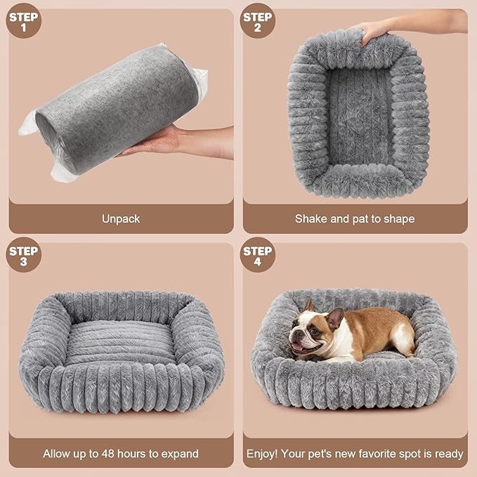 Dog Bed for Small Medium Size Dog, Washable Self Warming Dog Cat Beds for Indoor Cats Fluffy Rabbit Fur Pet Bed for Puppy and Kitten, Orthopedic Dog Cat Beds with Removable Cover & Anti-Slip Bottom