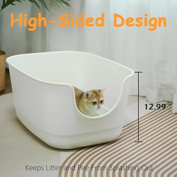 SpaceTime Extra Large Litter Box with High Sides,24.2" Lx16.3 Wx12.9 H XL Multi Cat Litter Pan for Kitty,Cat Boxes for Indoor Cats,Jumbo Litter Boxes for Big Cats,Anti-Splashing,Easy to Clean (Grey)