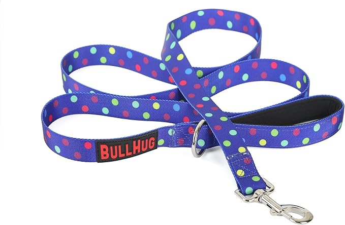 BULLHUG 6 FT Bulldog Leash with Padded Handle. Perfect for Bulldogs, French Bulldogs, Pugs & All Breeds. Leashes for Walking, Training Lead for Bulldogs (Polka Dots)