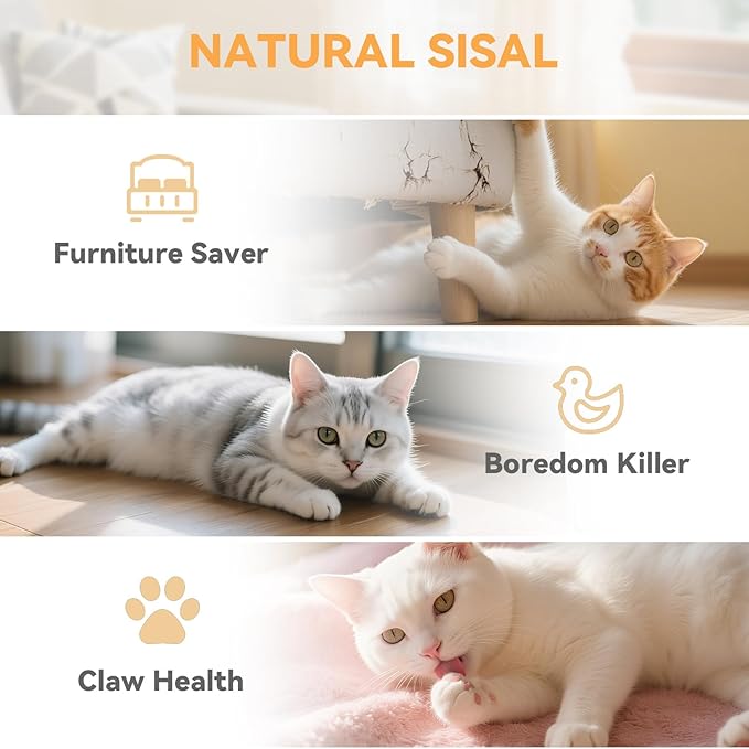 Cat Scratcher Board with Natural Sisal, Interactive Cat Track Toy with Spring Ball – Durable Kitten Scratching Pad for Indoor Cats, Kitty Wooden Cat Toy Stress Relief & Fun Exercise