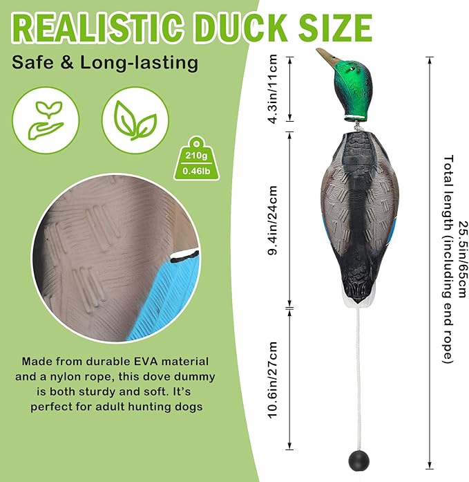 Archerest Dead Duck Dove Pheasant Dummy Bumper Toys for Waterfowl Hunting Retriever Dog Training, Floating Mallard Dummy Trainer Outdoor Soft Durable Realistic Fowl
