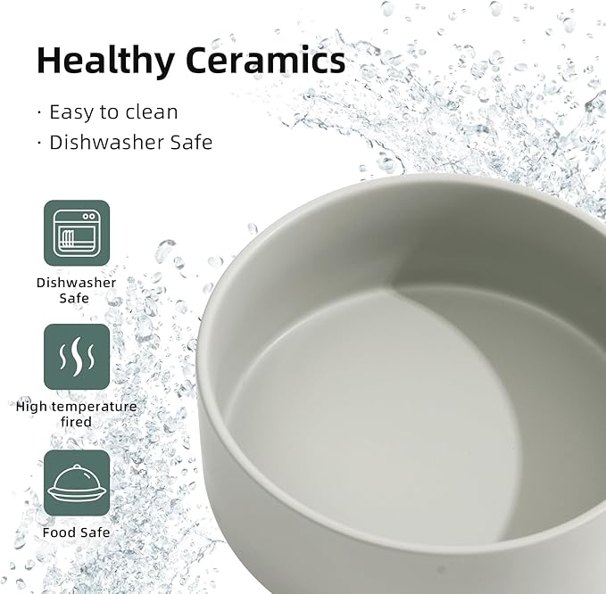 Ceramic 5.1inch Set of 2 Dog and Cat Bowls, Food and Water Feeder for Small Breed Dogs, Kitty, Cats, 2pcs Dog & Cat Dishes(2 Bowls, Grey)