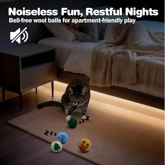 FOFOS Wool Cat Balls 9 Pcs Christmas Cat Toys Balls Hand Felted Wool Cat Toys Kitten Exercise Toys for Indoor Cats 1.7 Inches