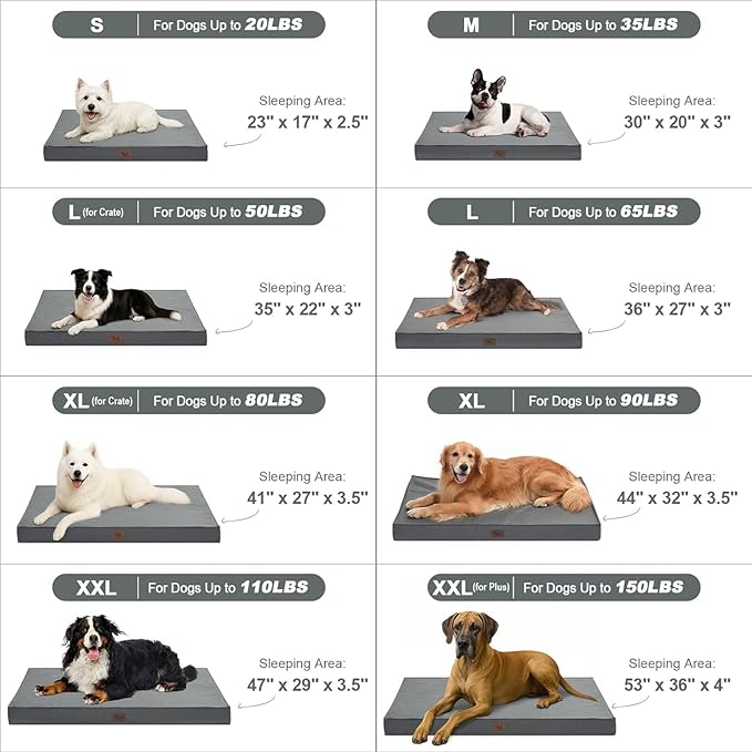 Outdoor Dog Bed for Small Dogs & Cats, Waterproof Dog Crate Mat Orthopedic Egg Crate Foam with Washable Removable Oxford Cover, Grey