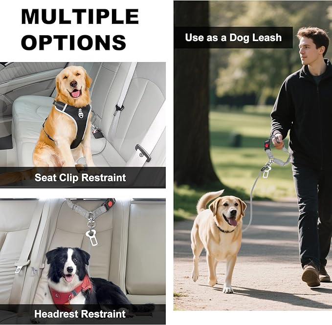 Dog Seat Belt for Car,Chew Proof Dog Car Seat Belt,2 in 1 Car Harness for Dogs Safety Seat Belt,Heavy Duty Pet Seat Belt for Medium & Large Dogs Chewer