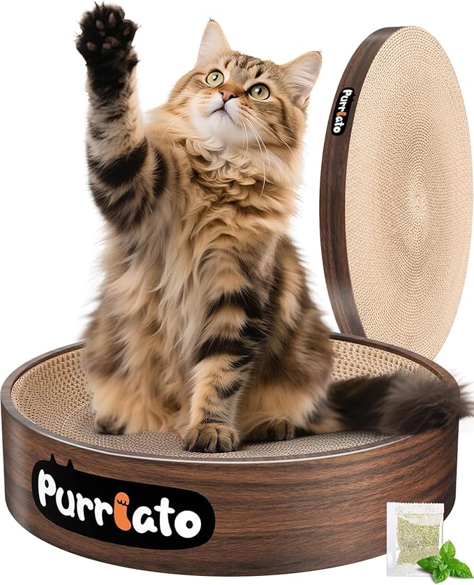 Cat Scratcher, Cardboard Cat Scratchers for Indoor Cats, Large Cat Scratching Board, Round Bowl Cat Scratch Pad Bed (Walnut)