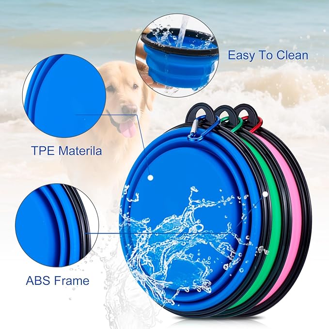 3 Pack Collapsible Dog Travel Bowls, 22oz Large Foldable Dog Water Bowls Portable Pet Food and Water Bowl with Clasp for Traveling Walking Hiking (3 Colors)