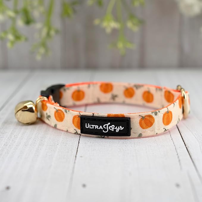 Ultra Joys Cat Collar - Breakaway with Bells, Bandana & Bowtie - Pumpkin Large