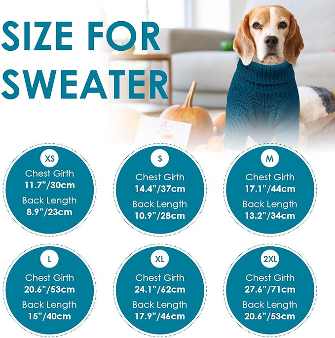 SUNFURA Small Dog Sweater, Turtleneck Dog Sweater for Cold Weather, Puppy Knitwear Pullover for Christmas Thanksgiving, Pet Winter Knitted Sweatshirt for Pug Dachshund, Blue S