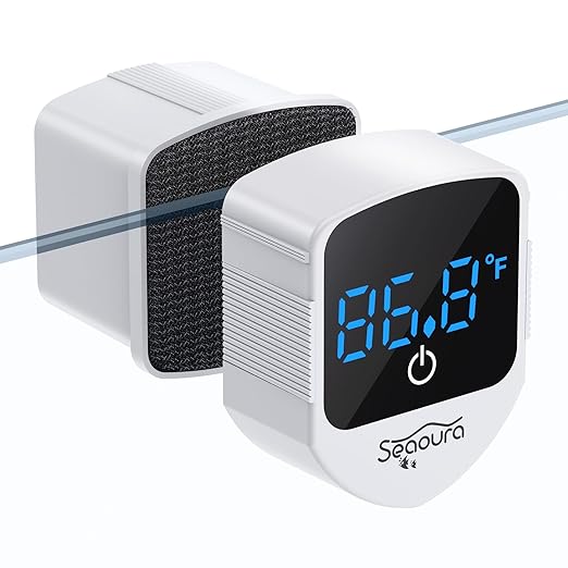 SEAOURA 2-in-1 Mini Aquarium Magnetic Cleaner with Digital Thermometer, Fish Aquariums Magnets Brush only for Glass Tank,Tiny Magnet Floating Cleaning Tool for 1-30 Gallons