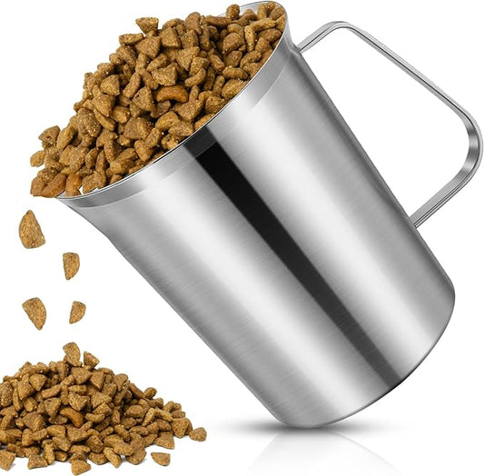 2 Cup Dog Food Scoop 304 Stainless Steel Dog Food Measuring Cups Pet Food Measuring Cups Scoop for Dog,Cat or Bird Food, Injection Molded and Dishwasher Safe