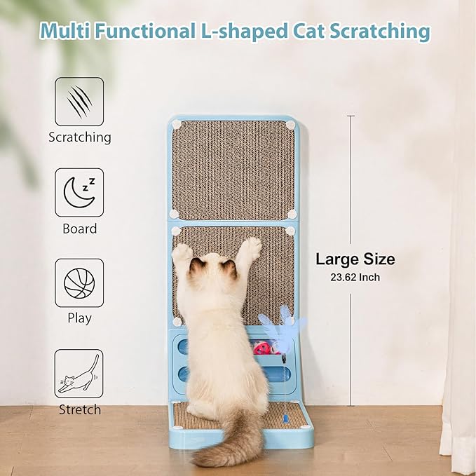 Cat Scratching Board Kitten Scratching Ball Wall Scratchers for Indoor Cats L Shaped Cat Scratcher Cats with Scratcher Pads Blue