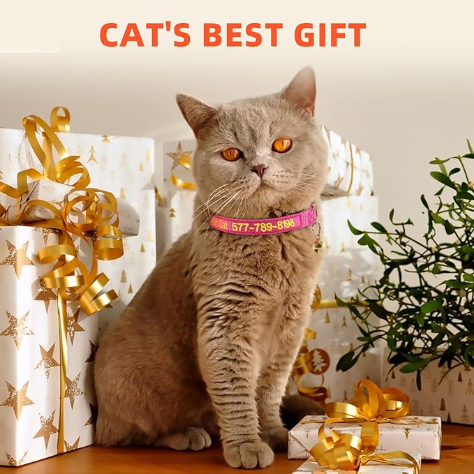 Personalized Cat Collars ，7 Pack Set Pet Collar with Name ，Custom Embroidered id Name and Phone Number,Adjustable Breakaway Kitty Collar Will Bell