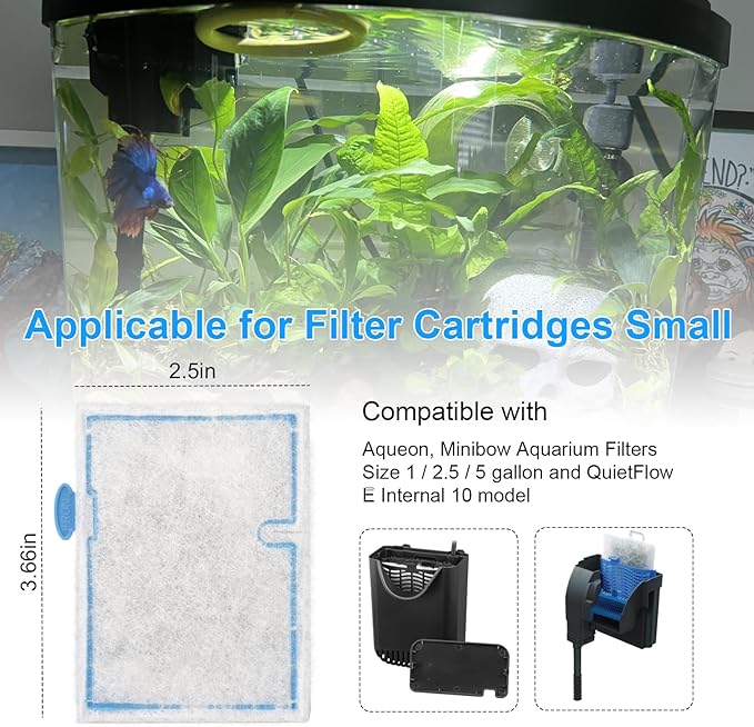 10 Pack Small Filter Cartridges Compatible with Aqueon, Fish Tank Filters Cartridge Replacement for Minibow Aquarium Filters Size 1/2.5/5 Gallon and QuietFlow E Internal Power Filter Size 10