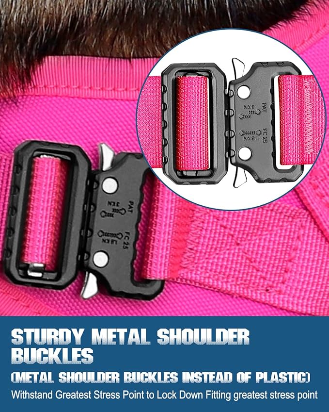 PETNANNY Tactical Service Dog Vest - No-Pull Emotional Support Harness with Hook & Loop Patches & Molle System for Training & Hunting (Pink, Medium)