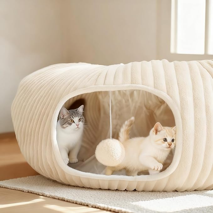 Cat Tunnel Bed with 40 Cat Toys, Collapsible Play Tunnel for Indoor Cats, Cat Tube for Kitten Puppy