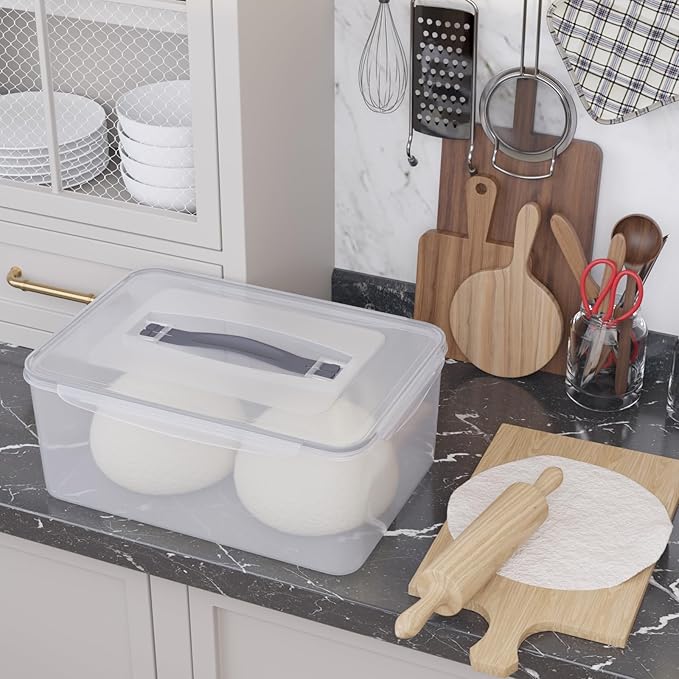 6 Packs Large Plastic Airtight Rectangular Food Storage Container, 15L/33 Lbs, Kitchen Pantry Dry Food Cat/Dog Food Storage Containers Set, Proof Dough Containers, Bread Box