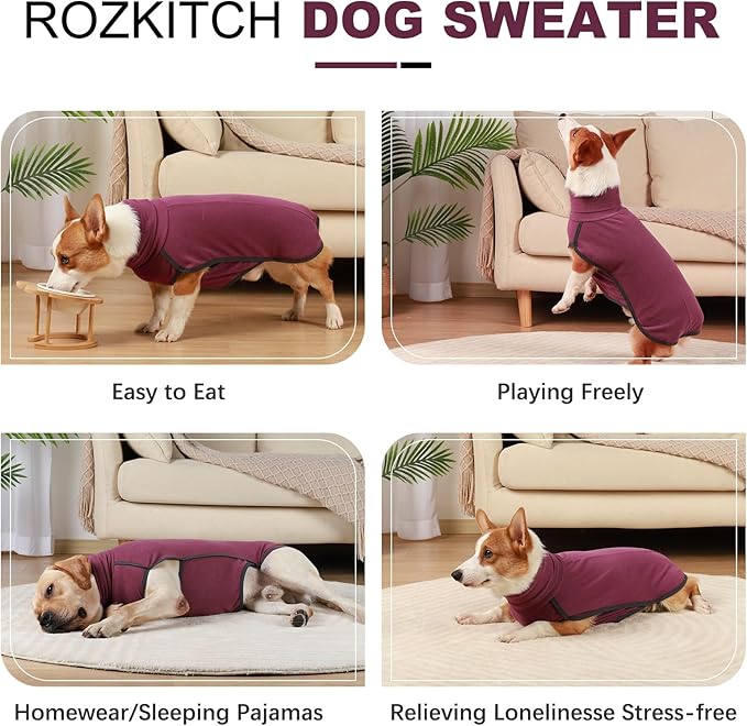 ROZKITCH Soft Warm Sweater Pajamas, Vest for Cold Weather Winter, Elastic Turtleneck, Onesie Sleeveless Pullover Clothes, Lightweight Pet Shirt for Small Medium Large Dogs Red