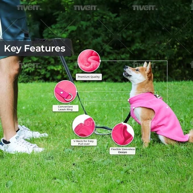 JACKO & CO - Fleece Vest Dog Sweater with Leash Ring - Soft, Warm & Lightweight Pullover Coat for Small & Medium Dogs, Puppies & Cats - Cozy Fall/Winter/Spring Pet Jacket (Pink Lemonade, M 6-10lbs)