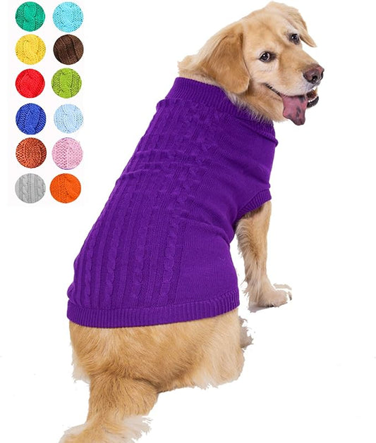 Dog Sweater, Warm & Comfortable Winter Turtleneck Pullover, XX-Large, Purple, Acrylic, Machine Washable, Striped, Christmas, Dog, Cat, Unisex, 28-40 lbs, Large Breeds