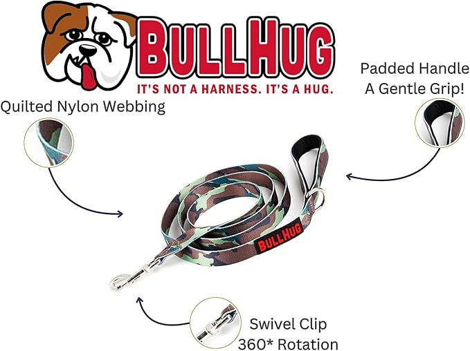 BULLHUG 6 FT Bulldog Leash With Padded Handle - Perfect for French Bulldogs, Pugs & All Breeds - Walking and Training Lead (Army Camouflage)