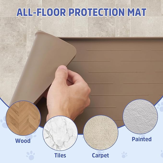 Large Dog Mats for Food and Water, 32"x24" Waterproof Pet Food Mats for Floor Nonslip Silicone Bowl Mats with Raised Edges