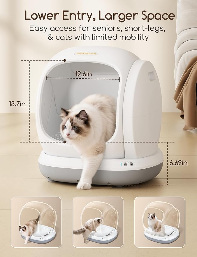 Meowant Self Cleaning Litter Box, Automatic Litter Box Self Cleaning with APP Control, 75L Extra Large Open Low Entry Smart Cats Litter Boxs for Multi-Cat Compatible Senior Cats Large Cats