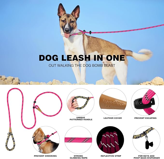 lynxking Slip Lead Dog Leash Reflective, Heavy Duty Comfortable Strong Rope Leash for Large, Medium Small Dogs No Pull Pet Training (Pink, Large 1/2in x 6ft-Slip Lead)