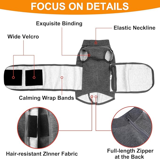 Dog Anxiety Vest, Skin-Friendly Thunder Jacket for Dogs, Dog Calming Shirt for Thunder, Fireworks, Vet Visits and Separation - Keep Pet Calm Without Medicine & Training, Anti Anxiety for Dogs