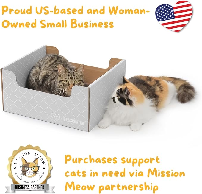 HIDE & SCRATCH Cardboard Cat Scratcher; Cat Scratcher Box and Bed with Refillable Double-Sided Cardboard Scratch Pad for Indoor Cats